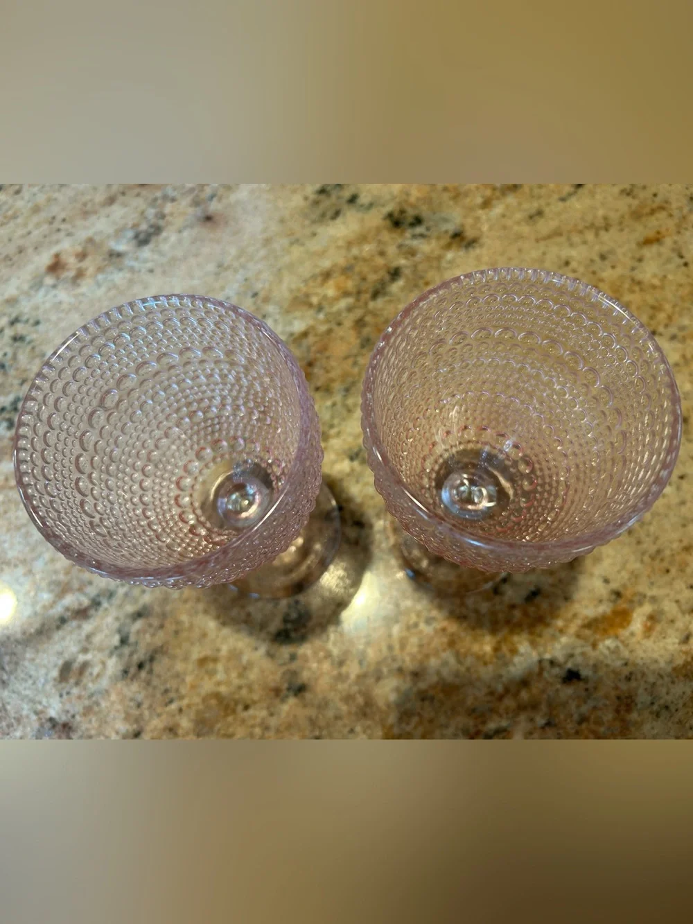 Set of 2 Pink Depression Glass Hobnail Bubble Goblets 12oz 6.50” tall 3.5” wide